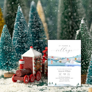 Watercolor Es braucht ein Dorf Winter-Baby-Party Einladung