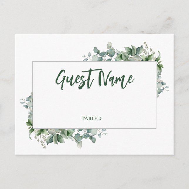 Watercolor Eucalyptus Border Table Place Card Postkarte (Vorderseite)