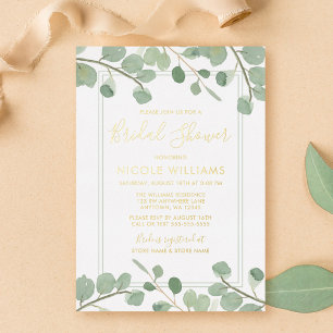 Watercolor Eucalyptus Bridal Shower Gold Folieneinladung
