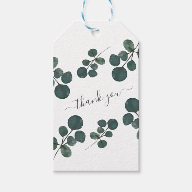 Watercolor Eucalyptus Green Danke Geschenkanhänger (Vorderseite)