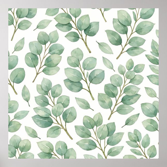 Watercolor Eucalyptus Greenery Pattern Poster (Vorne)