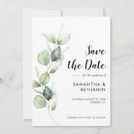 Watercolor Eucalyptus Greenery Wedding Save The Date