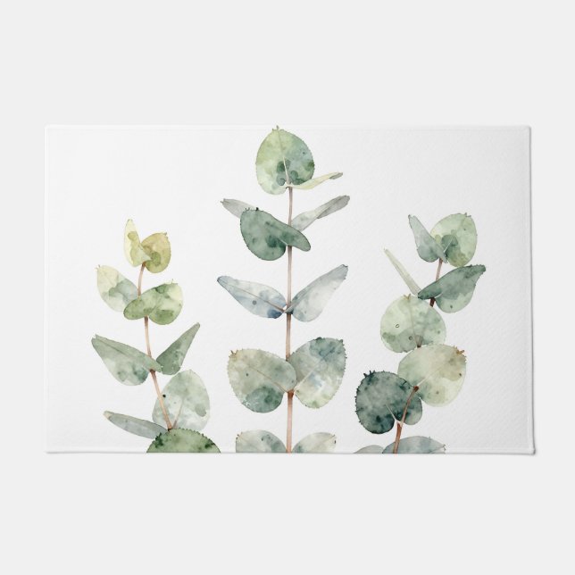Watercolor Eucalyptus Leaves Botanical Fußmatte (Vorderseite)