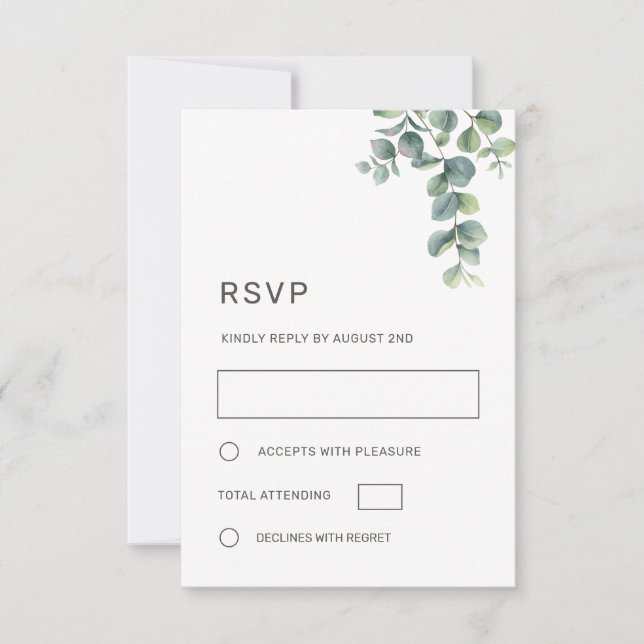 Watercolor Eucalyptus Leaves Wedding RSVP Karte (Vorderseite)