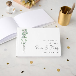 Watercolor Eucalyptus New Mrs. Name Wedding Gästebuch
