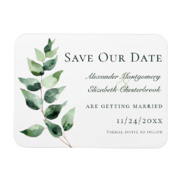 Watercolor Eucalyptus Wedding Save the Date White Magnet