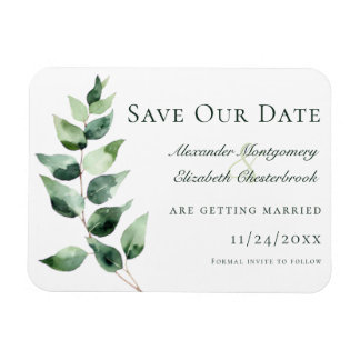 Watercolor Eucalyptus Wedding Save the Date White Magnet