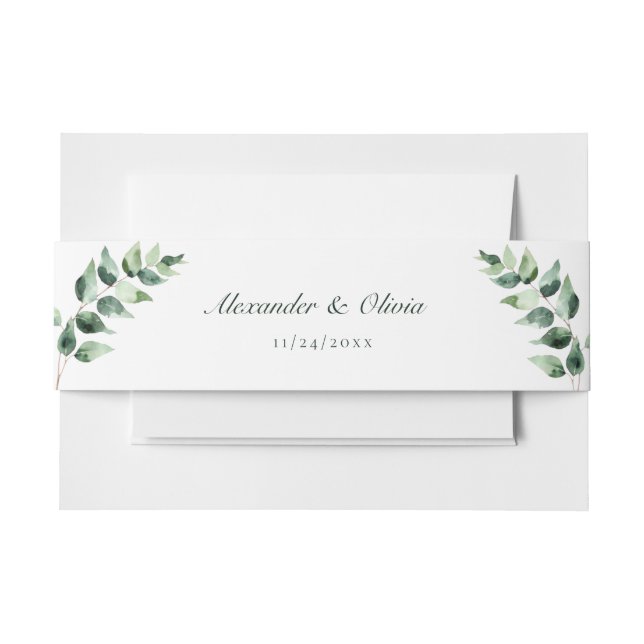 Watercolor Eucalyptus Wedding | White Einladungsbanderole (Vorderseite Beispiel)