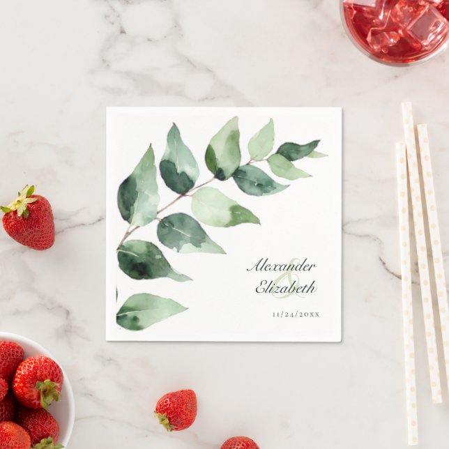 Watercolor Eucalyptus Wedding | White Paper Serviette (Beispiel)