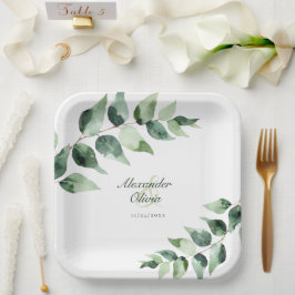Watercolor Eucalyptus Wedding | White Pappteller