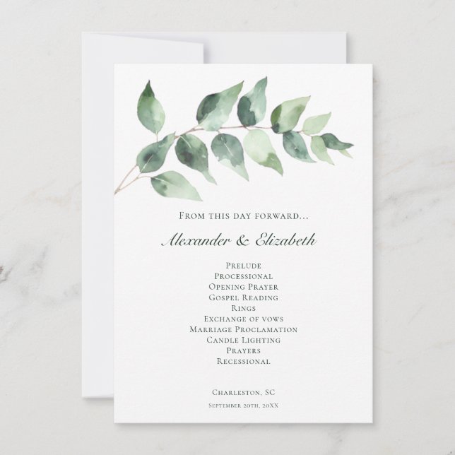 Watercolor Eucalyptus Wedding | White Program (Vorderseite)