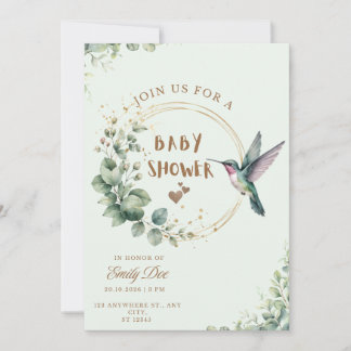 Watercolor-Eukalyptus-Kolibri-Baby-Shower-Einladun Einladung