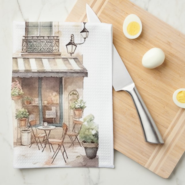 Watercolor European Street Café Geschirrtuch (Viertel Falte)