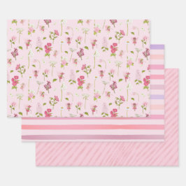 Watercolor Fairy Pink Stripes Geschenkpapier Set