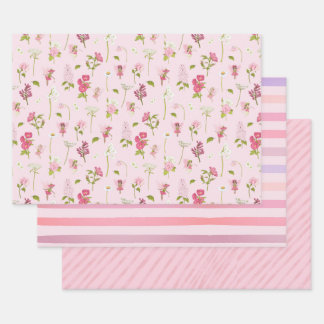 Watercolor Fairy Pink Stripes Geschenkpapier Set