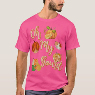 Watercolor Fall Autumn Leaves PumpkinsOh My Gourd T-Shirt