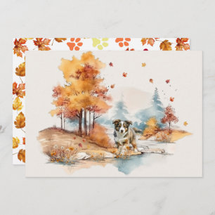 Watercolor Fall Dog Design - Australian Shepherd Karte