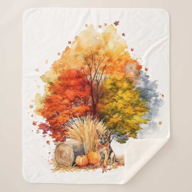 Watercolor Fall Dog Design - Deutscher Hirte Sherpadecke (Vorderseite)
