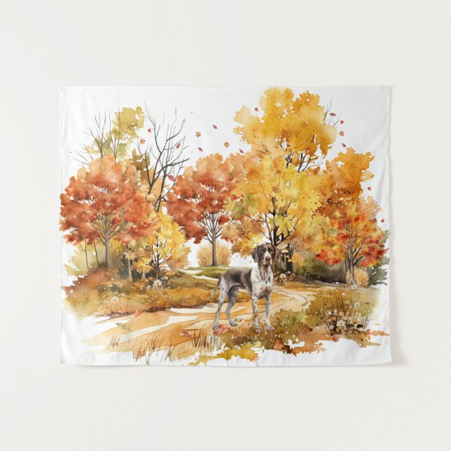 Watercolor Fall Dog Design - deutscher Zeiger Wandteppich (Vorderseite (Horizontal))