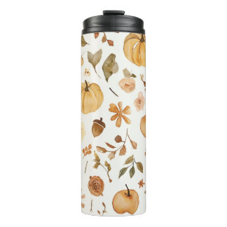 Watercolor Fall Harvest Seamless Pattern Tumbler Thermosbecher