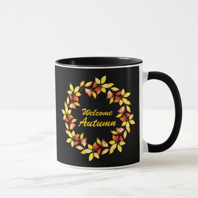 Watercolor Fall Herbst lässt Schwarz Tasse (Rechts)