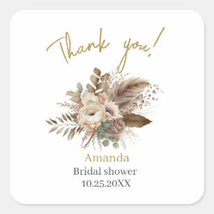Watercolor Fall in Love Beige-Blume BrautSticker Quadratischer Aufkleber