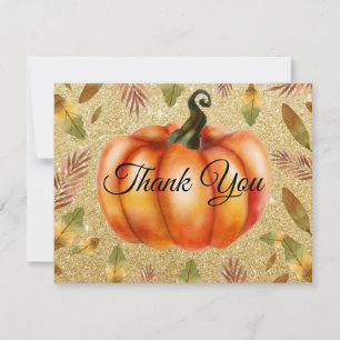 Watercolor-Fall-Kürbis-GoldGlitzer-Orange Dankeskarte