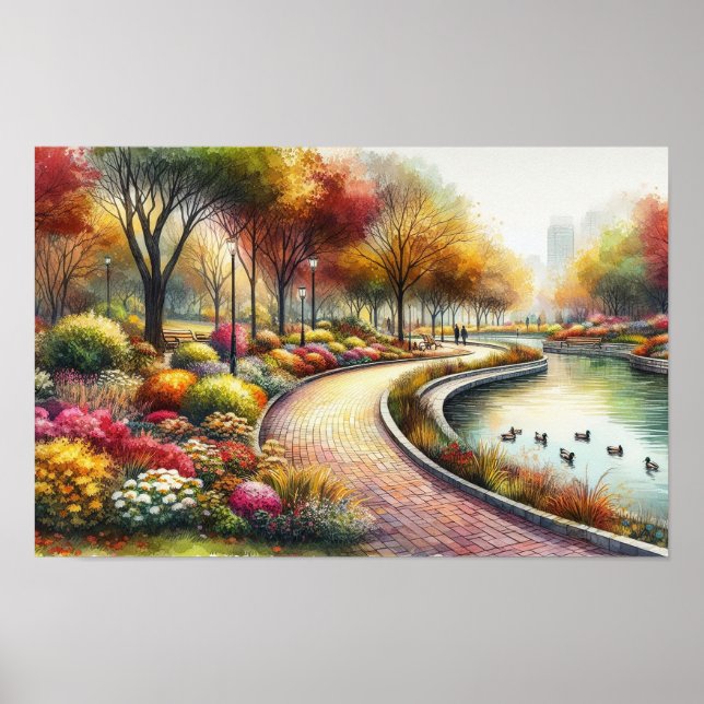 Watercolor Fall Park Scene Poster (Vorne)