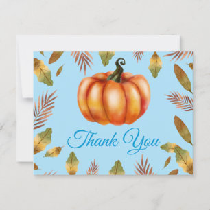 Watercolor Fall Pumpkin Blue Danke Karte