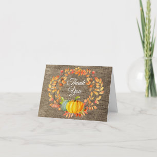 Watercolor Fall Pumpkin Burlap Danke Karte