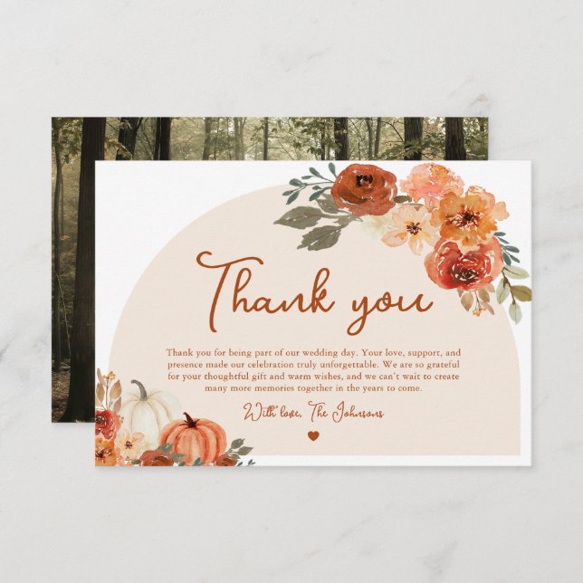 Watercolor Fall Pumpkin Wedding Danke Karte (Vorne/Hinten)