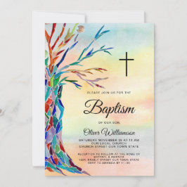 Watercolor Family Tree Taufen Christening Einladung