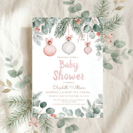 Watercolor fancy floral bow pink baby shower einladung