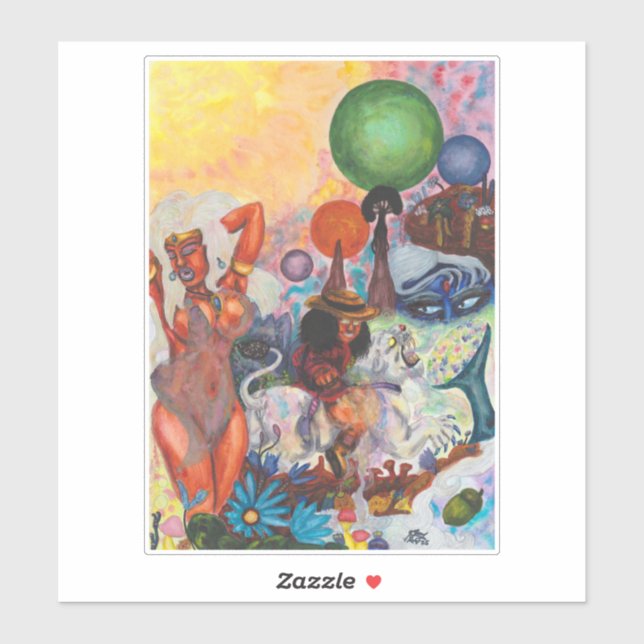 Watercolor Fantasy Eros rides white Lioness Woman Aufkleber (Blatt)