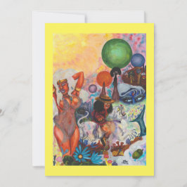 Watercolor Fantasy Eros rides white Lioness Woman Einladung