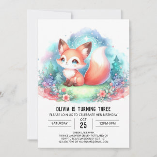 Watercolor Fantasy Fox Geburtstag digital Einladung