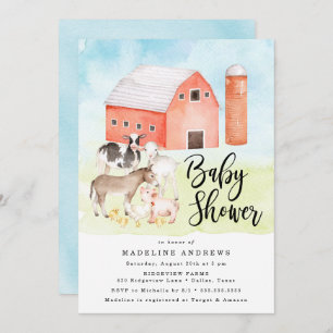 Watercolor Farm Animals   Baby Shower Invitation Einladung