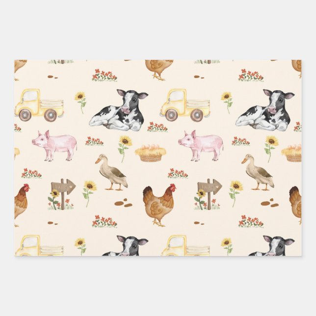 Watercolor Farm Scene Seamless Pattern Geschenkpapier Set (Vorderseite)
