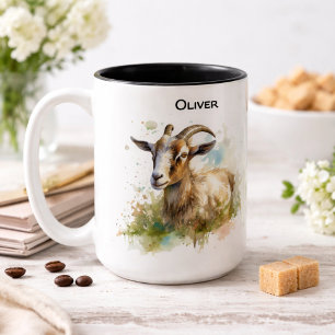 Watercolor Farmhouse Ziege, individuell Zweifarbige Tasse