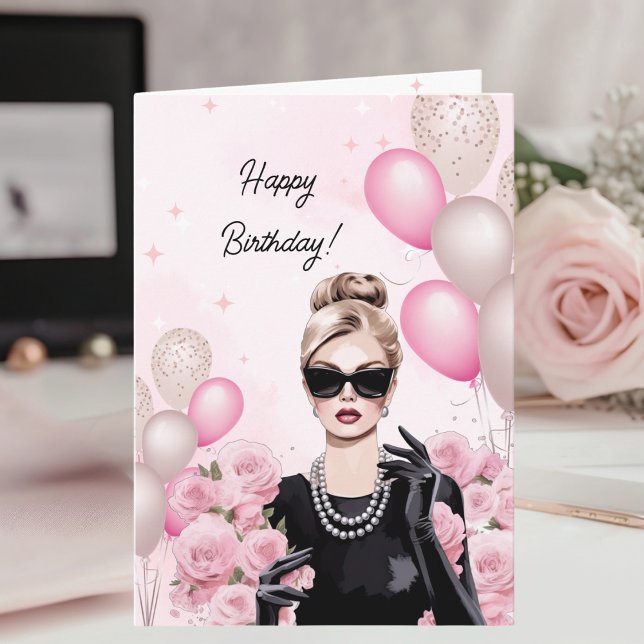 Watercolor Fashionista Chic Pink Happy Birthday Karte (Von Creator hochgeladen)