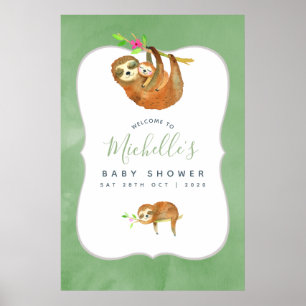 Watercolor-Faultier-Themen-Baby-Shower-Willkommen Poster