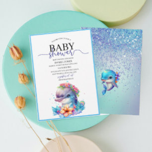  Watercolor fcute dolphin baby shower Einladung