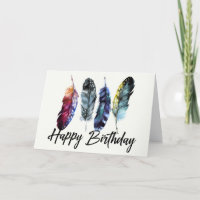 Watercolor Feathers Boho Happy Birthday