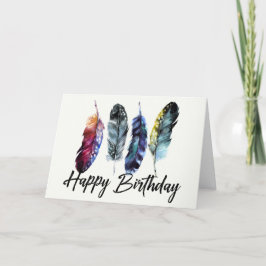 Watercolor Feathers Boho Happy Birthday Karte