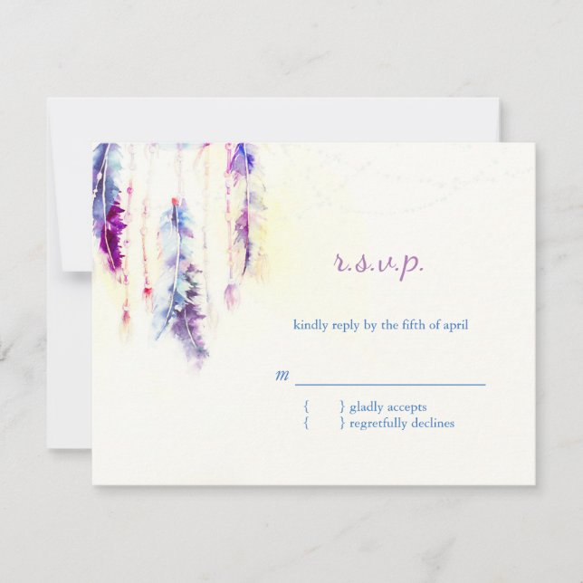 Watercolor Feathers Boho Wedding RSVP (Vorderseite)