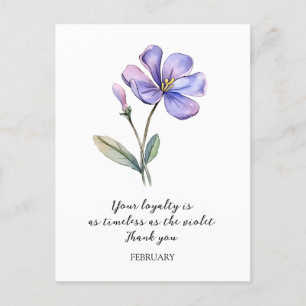 WATERCOLOR FEBRUARY VIOLET GEBURT BLUME DANKEN POSTKARTE