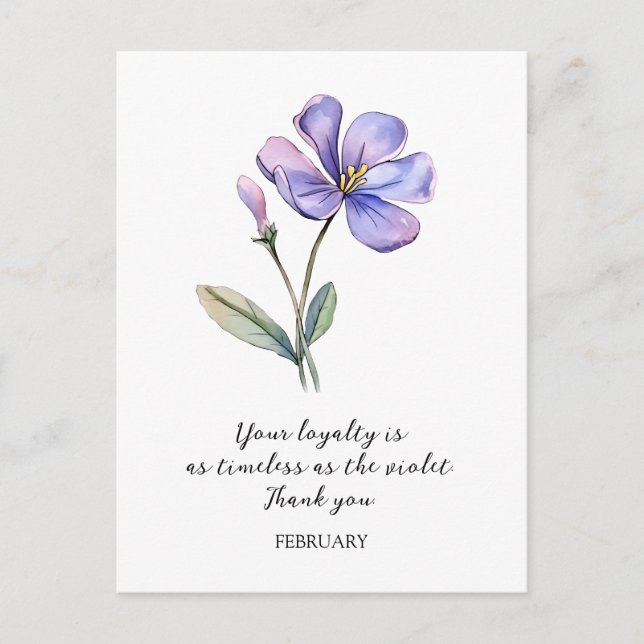 WATERCOLOR FEBRUARY VIOLET GEBURT BLUME DANKEN POSTKARTE (Vorderseite)