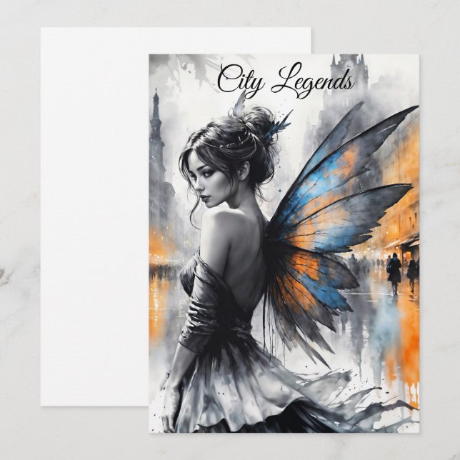 Watercolor Fee Mädchen Dämmerung magische Nacht St Einladung (Vorne/Hinten)