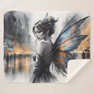 Watercolor Fee Mädchen Dämmerung magische Nachtkun Sherpadecke