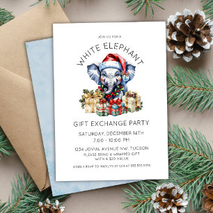 Watercolor-Feiertags-Weißer-Elefant-Geschenkaustau Einladung